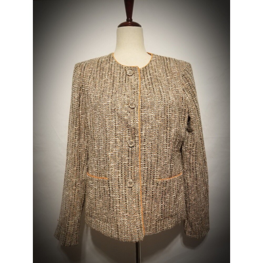 Charles Gray London Cotton Orange Brown White Button Up Blazer Womens Size L
